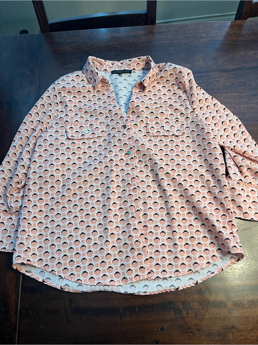 Adrienne Vittadini Peach-Pink Geometric Button-Down Shirt
